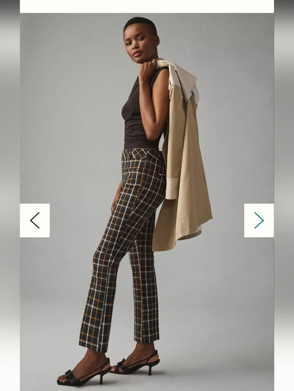 Anthro By The Essential Black Plaid Pants with White and Mustard Windowpane